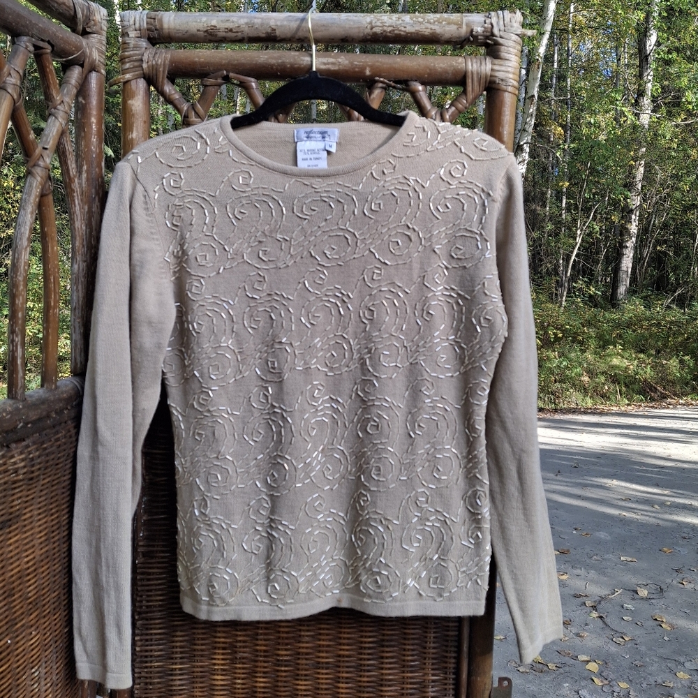 Beige Embroidered Women's Sweater